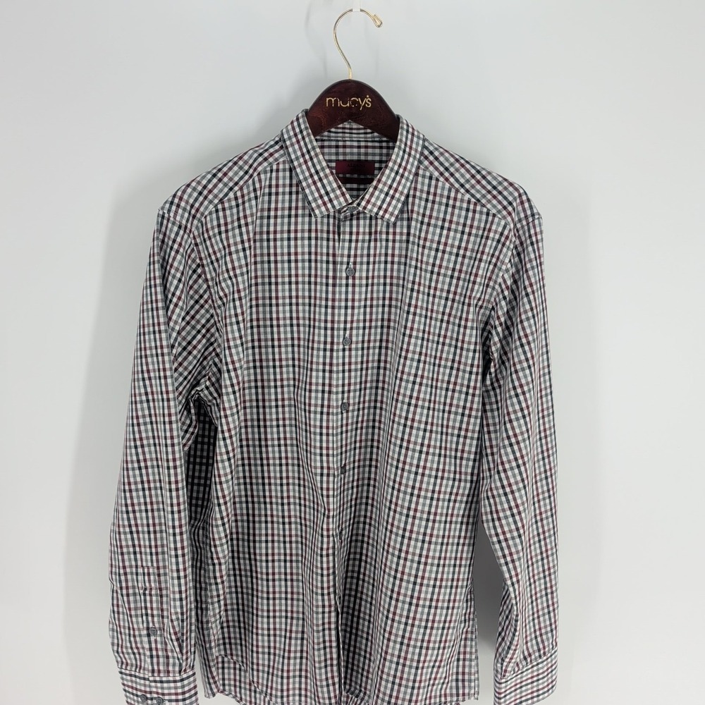 Alfani Gingham Checks Fitted‎ Performance Dress Shirt Multicolor Size L 16.5
